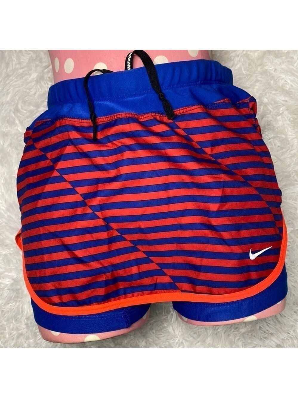 Nike red & blue running shorts with skirt overlay